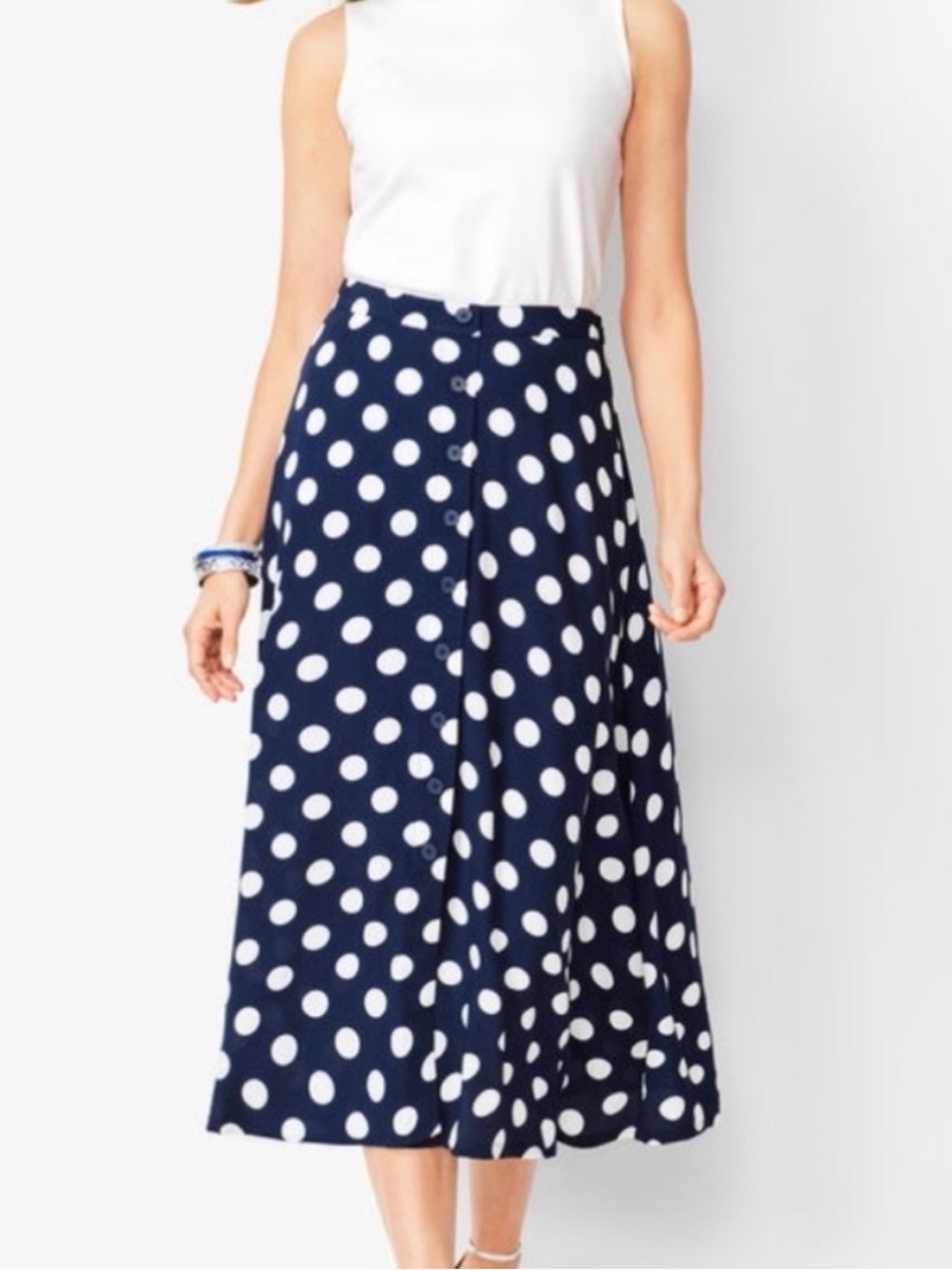 Talbots Polka Dot Navy Midi Skirt size 8